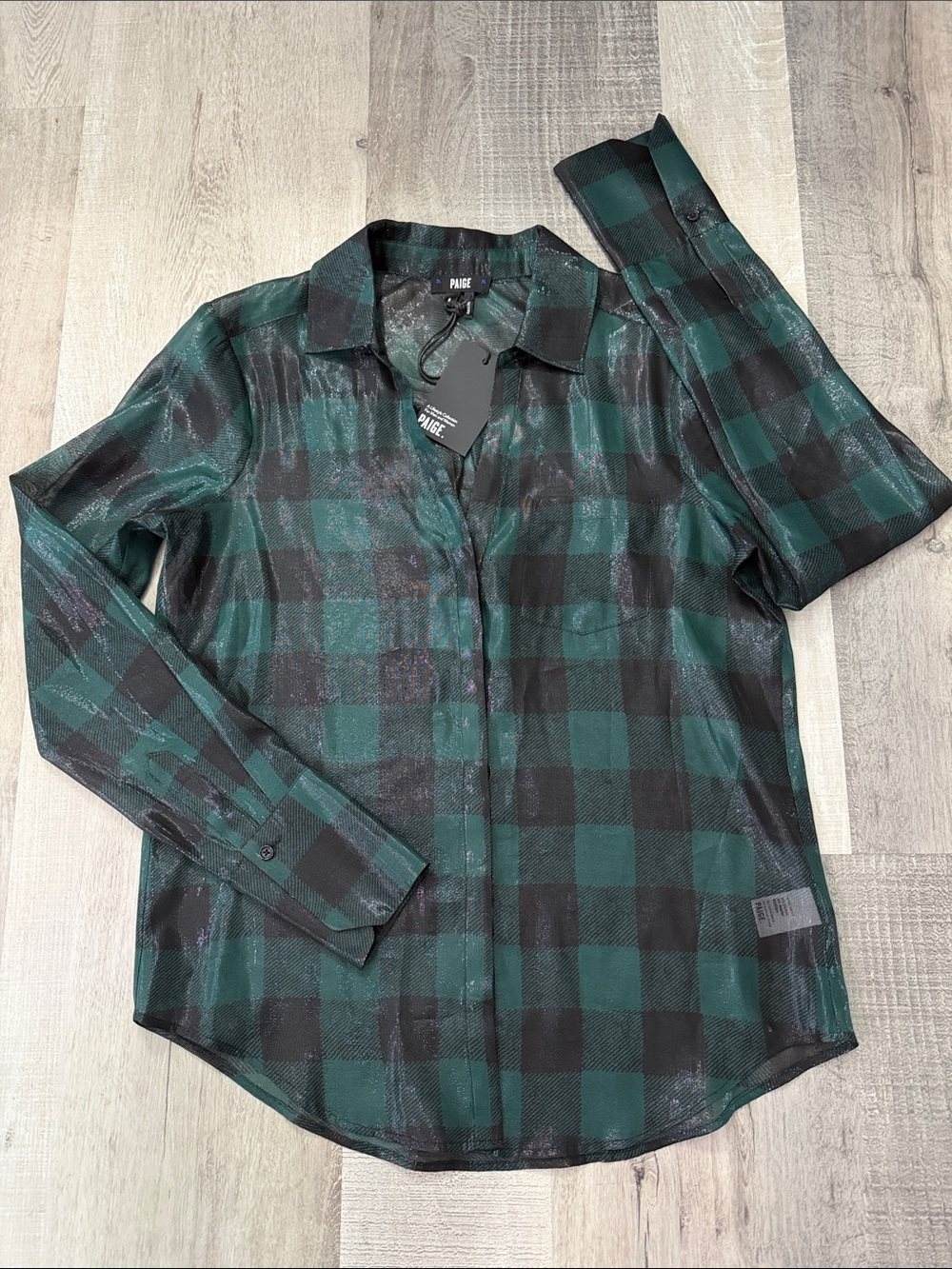 PAIGE Bevyn Silk Blend Metallic Plaid Button Front Shirt / Blouse NWT